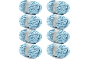 NDICANG 8 Pack Chunky Yarn for Hand Knitting - Chenille Blanket for Crocheting - Jumbo Fluffy Super Bulky Yarn 28.4 Yds 7.7 Oz Each Skein (Lake Blue)