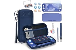 YK YOUNIK Younik Switch Lite Case, Portable Switch Lite Carrying Case, 14 in 1 Accessories Kit with Carrying Case, Protective Cover, Game Card Case, Screen Protectors, Thumb Grips, Pendant and straps (Blue)