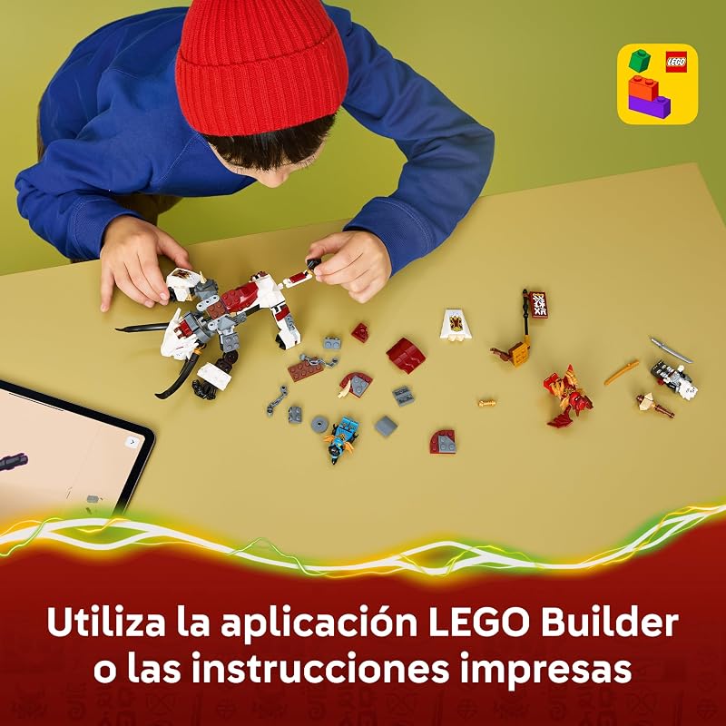 NINJAGO Zilvar y Bestia Dragón Grimtak – Figura Articulada y 3 Minifiguras inc. Kai y Nya con Armas Ninja – Regalo de Cumpleaños para Niños de 7+ Años y Fans de El Renacer de los Dragones – 71863