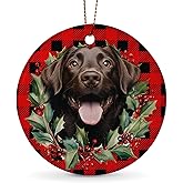 Chocolate Labrador Retriever Dog Ornaments for Christmas Tree, 1Pcs Ceramic Christmas Ornaments Red, Christmas Tree Hanging Decor