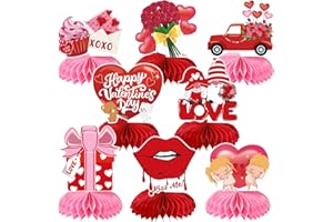 JULMELON Valentines Table Decorations Honeycomb Centerpiece, 8pcs Valentines Day Centerpieces for Tables 3D Valentines Day Table Decor Heart Table Toppers for Valentines Party Decorations