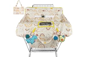 WRUZBXCN Shopping Cart Cover for Baby High Chair Cover Grocery Cart Cover for Baby Girl Boy Toddler Yellow Rainbow Pattern Portable Shopping Cart Cover with Safety Harness