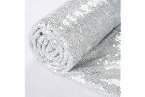 ShiDianYi 3 Feet 1 Yards-Silver-Sequin Fabric, by The Yard, Sequin Fabric, Tablecloth, Linen, for Xmas Decor (Silver)