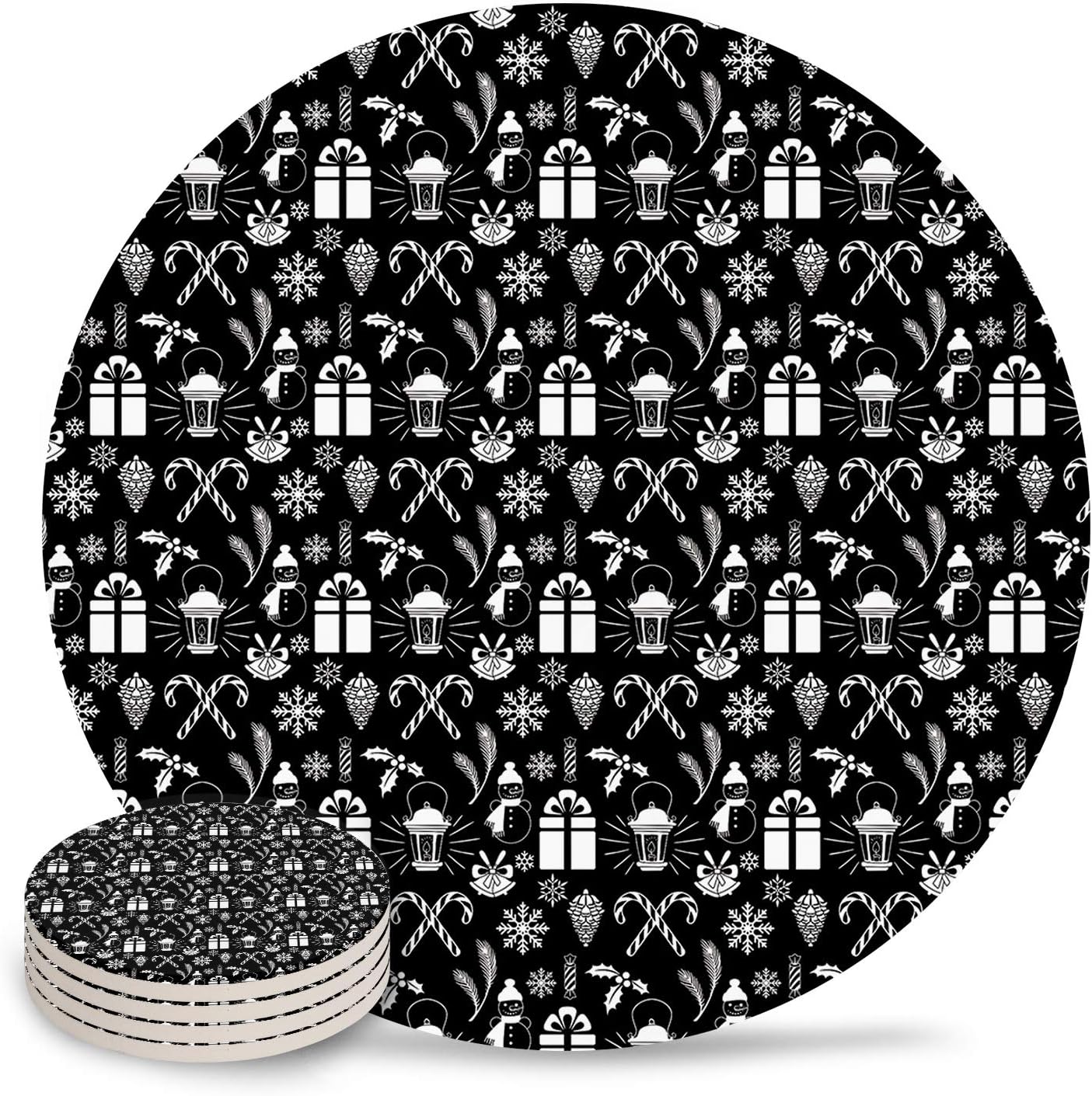Merry Christmas Coasters for Drinks, Absorbent Ceramic