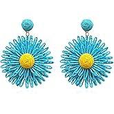 YUNXI Raffia Flower Earrings Raffia Straw Wrapped Flower Drop Dangle Earrings Summer Tropical Beach Jewelry