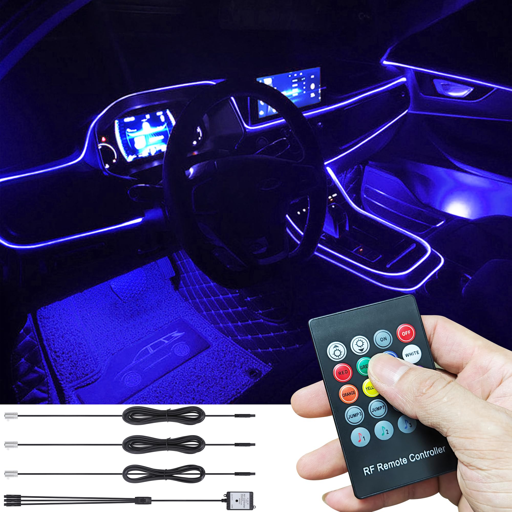 TABEN Ambient Light RGB Remote Control Car Atmosphere Light Lamp Soft DIY Refit 4m Optic Fiber Band 64 Colors Interior Lighting Decorative Light 1W DC 12V