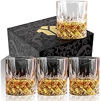 OPAYLY Crystal Whiskey Glasses Set of 4, Rocks Glasses, 10 oz Old Fashioned Tumblers for Drinking Scotch Bourbon Whisky…
