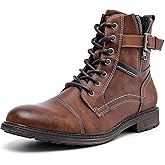 AMAPO Men Oxford Boots, Buckle Dress Boot, Casual Men Boots Lace-Up Side Zipper