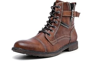 AMAPO Men Oxford Boots, Buckle Dress Boot, Casual Men Boots Lace-Up Side Zipper