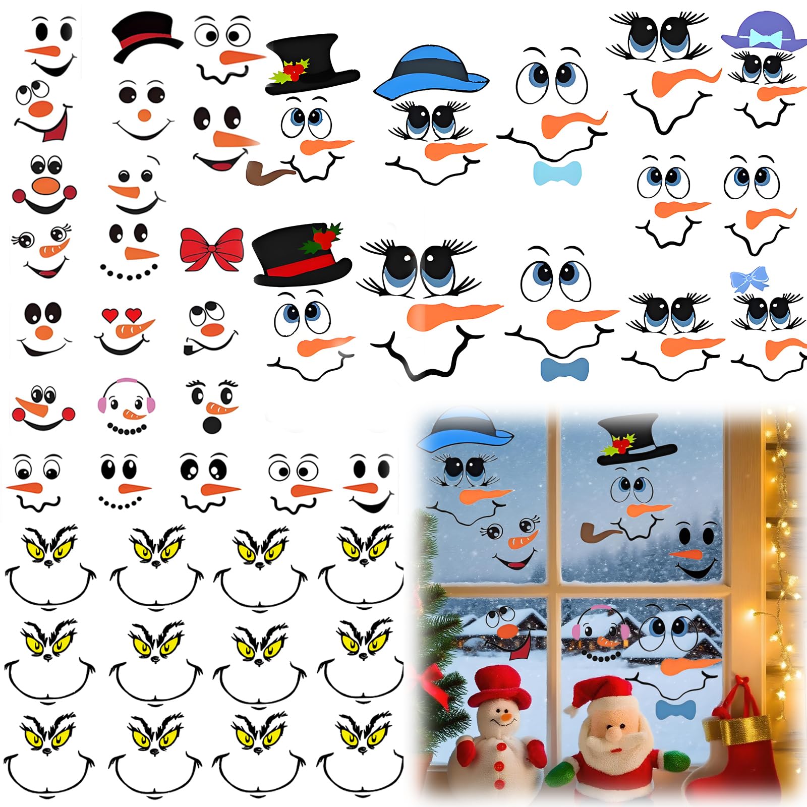 Photo 1 of 44 PCS Christmas Face Stickers for Crafts, Waterproof Transfer Vinyl Decals for Ornaments, Glass, Water Bottles, Cups, Windows, Wall Stickers DIY Cartoon Decor for Party Supplies, 3 Styles