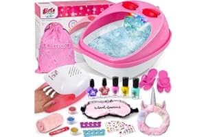 B Bascolor Kids Foot Spa & Nail Kit Set, Kids Spa Day Kit for Girls, Massage Foot Soak Tub and Nail Dryer, Toys Manicure Pedicure Art Salon Girl Gift for 5 6 7 8-12, Christmas Birthday Gifts