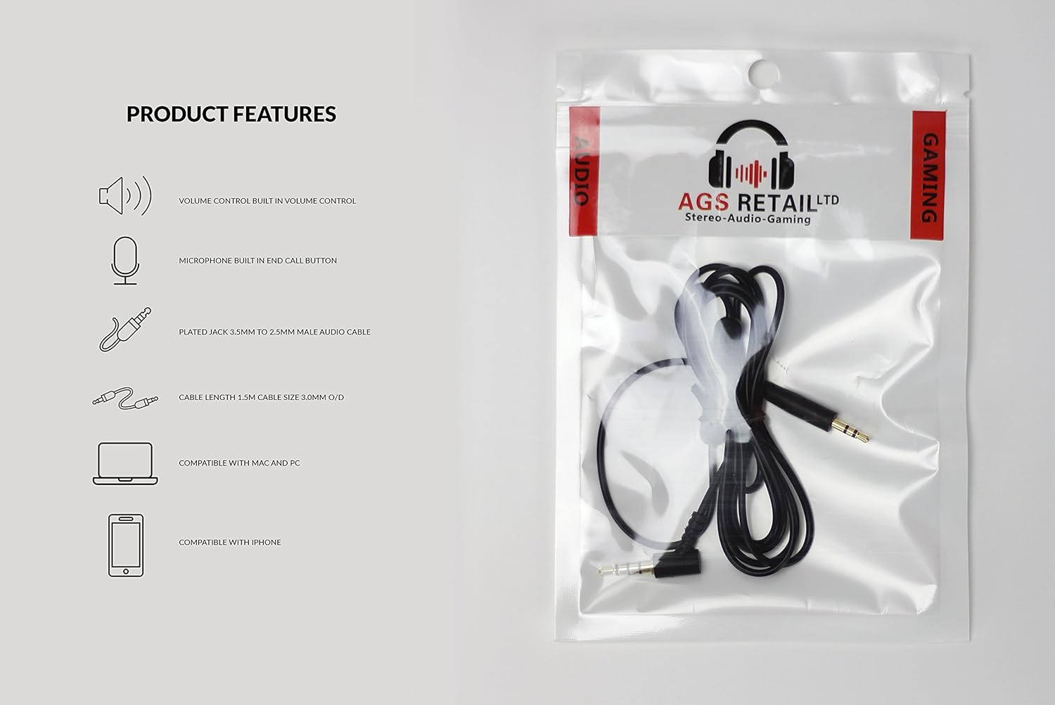 Bose OE2 1.5m REPLACEMENT BOSE AUDIO CABLE LEAD Compatible with BOSE OE2/OE2i/QuietComfort 25/QC25 (On-Ear) HEADPHONES w/ IN-LINE REMOTE & MICROPHONE for iPhone - Image 5