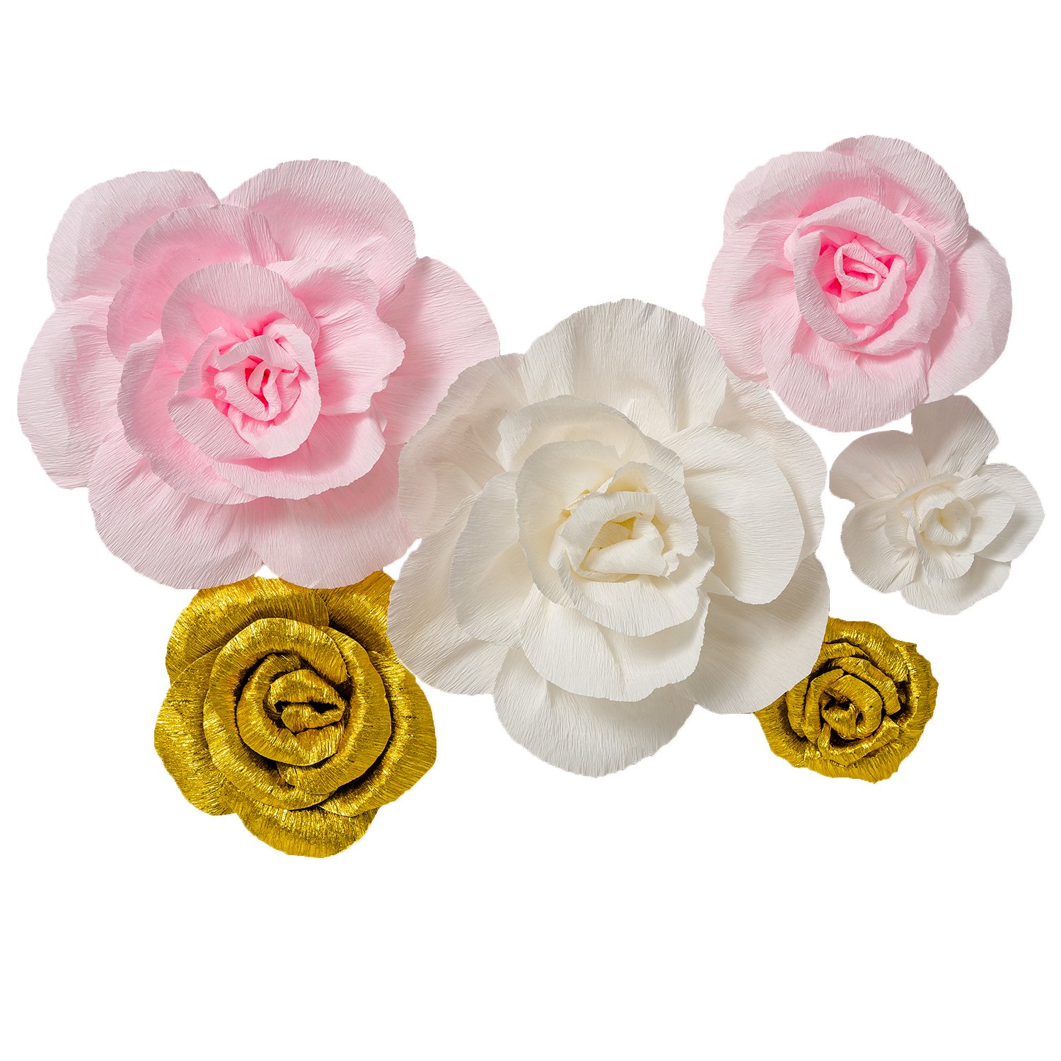 Paper Flower Decorations for Wall, ( Gold,Pink,White, 6Pcs) Large
