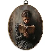 CUANFDDSF Dark Academia Woman Reading Book Oval Wall Art Decor, Vintage Moody Bookish Wall Hanging Decor, Retro Bookworm Aest