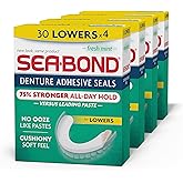 Sea-Bond Secure Denture Adhesive Seals, Fresh Mint Lowers, Zinc-Free, All-Day-Hold, Mess-Free, 30 Count (Pack of 4)