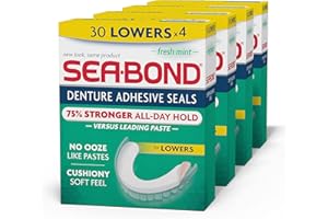 Sea-Bond Secure Denture Adhesive Seals, Fresh Mint Lowers, Zinc-Free, All-Day-Hold, Mess-Free, 30 Count (Pack of 4)