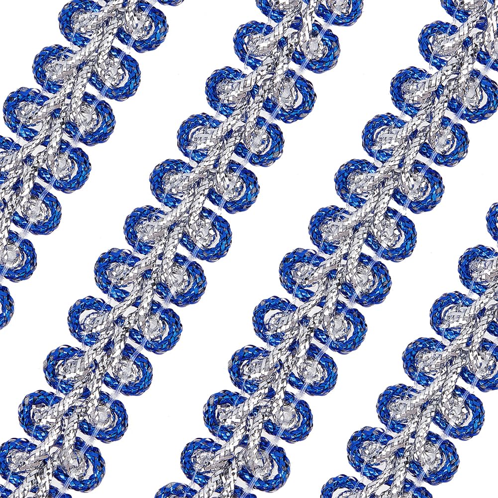 FINGERINSPIRE 15 Yards Metallic Braid Lace Trim Blue & Silver Sewing Centipede Braided Lace 10x3mm Decorated Gimp Trim for Wedding Bridal DIY Clothes Jewelry Crafts Sewing Home Decor