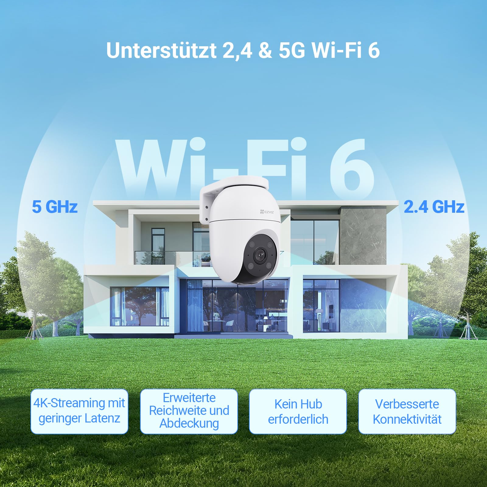 EZVIZ 4K Überwachungskamera Aussen WLAN, 360° PTZ Kamera Außen mit KI-Erkennung, Zwei-Wege-Audio, 2.4 & 5 GHz WLAN, 8MP Farbnachtsicht, Wetterfest, Fernsteuerung per App, C8c 4K (Version 2026) 4