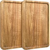 Zelphvt 2 PCS 11.8 × 7.8 Solid Acacia Wood Serving Trays Rectangular Wooden Serving Platters Wood Tray Large Wooden Boards Kitchen Display Tray for Food, Charcuterie, Coffee Table Decor