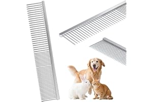 SUSOOK 7.5 Inch Professional Stainless Steel Pet Grooming Comb for Dogs & Cats, Wide & Dense Teeth for Removing Tangles, Knots,Undercoat,Flea,Excess Hair, Rounded Corners Design for Safe,Metal Dematting Tool