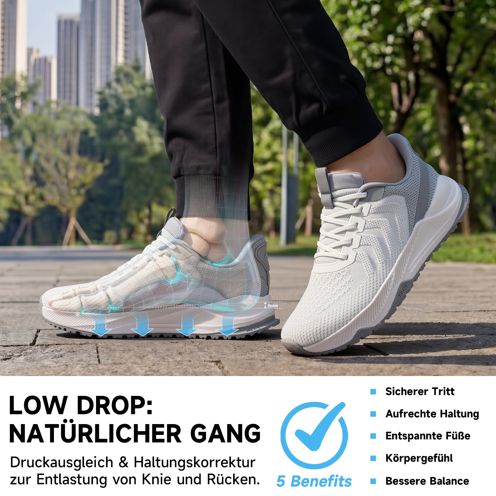 Sosenfer Herren Straßenlaufschuhe Extra Breit Sportschuhe Walkingschuhe Turnschuhe Laufschuhe Sneaker Atmungsaktiv Schockdämpfung rutschfest Fitness Im Freien Jogging-Weißgrau-43 3