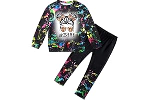 DONWEN Toddler Girl Clothes,Tie Dye Sweatsuit 2 Piece Girls Outfits Graphic Pullover Top Pants Girls Fall Winter Outfit