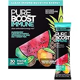 Pureboost Immune Clean Energy Booster, Refreshing Energy Drink Mix and Immunity Supplement with Elderberry, 1,200 mg Vitamin C, Vitamins A + D, and Zinc. (Tropical Spark, 30 Count)