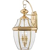 Quoizel Newbury 20" Outdoor Wall Lantern, 2-Light Polished Brass with Clear Beveled Glass, E12 Base, French Country Style