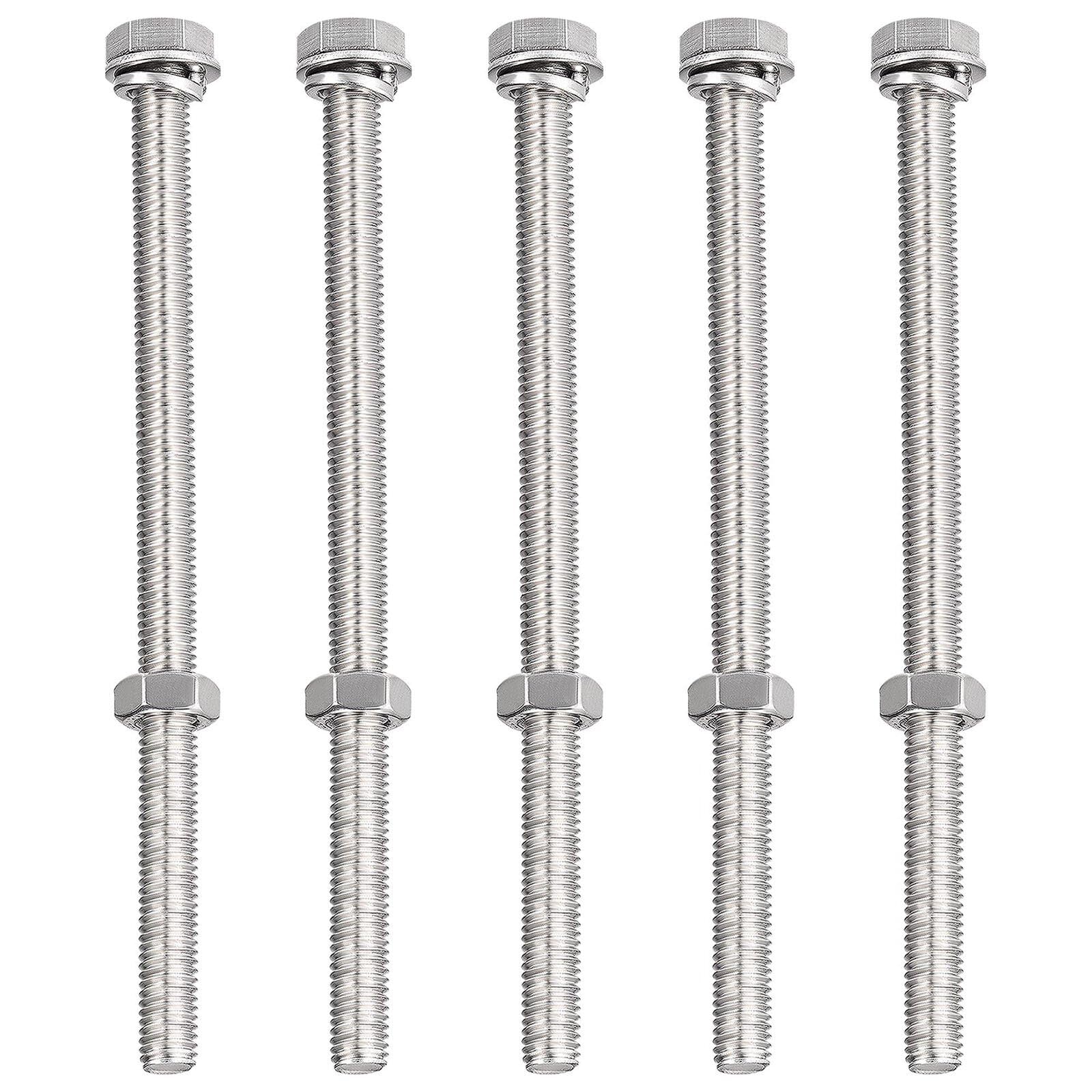 TA-VIGOR 5Pcs M8 x 130mm Hex Head Screws Bolts, Nuts, Flat & Lock Washers Kits, Fully Thread Hexagon Bolts, High Tensile Cap Screws for Metal Work, Automotive Machinery, Bike Motorcycles Repair