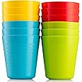 Plaskidy Kids Cups - Set of 12 Plastic Drinking Cups - 8 oz Reusable, Dishwasher Safe, BPA-Free for Toddlers - Bright Colored