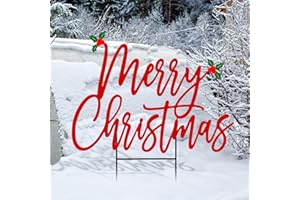 Weysat Merry Christmas Metal Yard Signs 15.75 Inch Xmas Metal Outdoor Decorations with Stakes Waterproof Christmas Decor for Home Garden Patio Lawn Party and Xmas Celebration Supplies