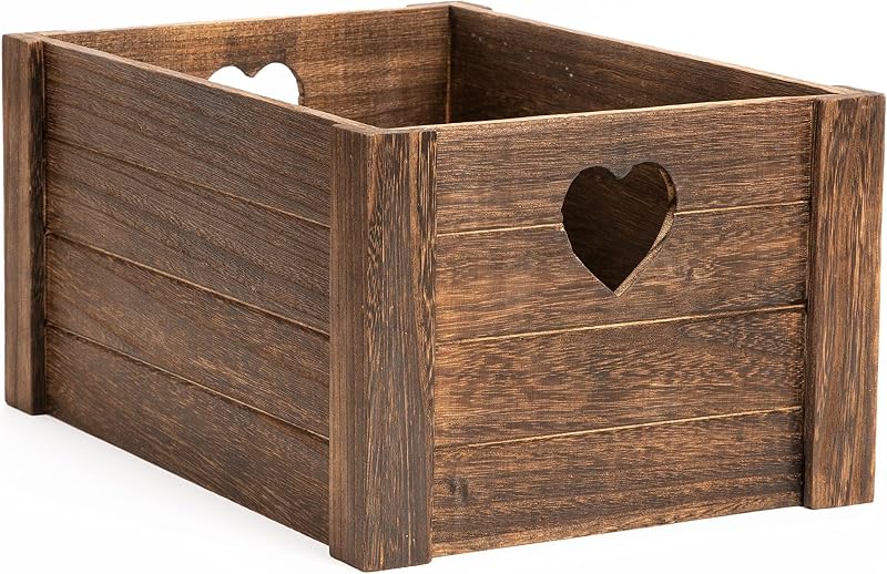 Wickerfield Wooden Box Gift Basket Brown Medium with Handles