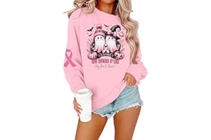 KIMSOONG in October We Wear Pink Sweatshirt Women Halloween Ghost Sweatshirt Breast Cancer Awareness Long Sleeve Tops