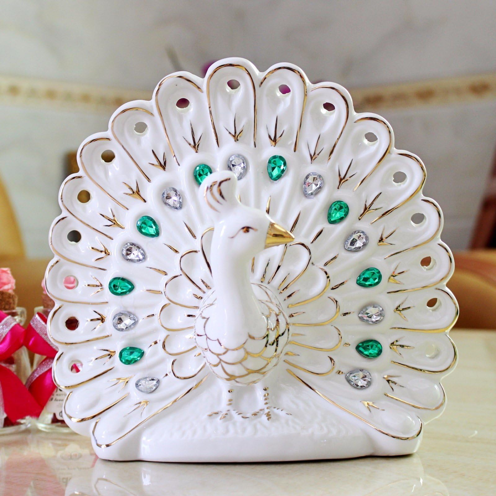FUCHEN European Soft Furnishings Inside The Living Room Fireplace Decoration High-Grade Creative Wedding Gift Peacock Swan Ornaments,White Gold