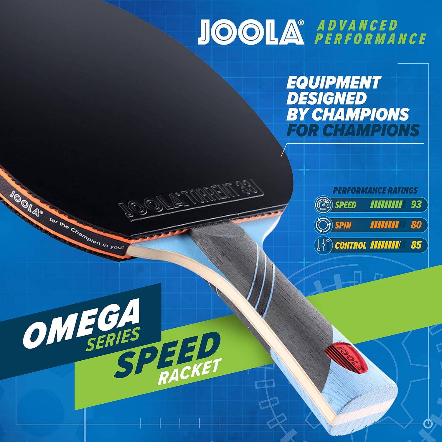 JOOLA Omega Speed - Table Tennis Racket for Advanced Training with Flared Handle - Tournament Level Ping Pong Paddle with Torrent 33 Table Tennis Rubber- Designed for Speed : Sports & Outdoors