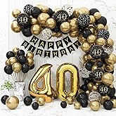 40th Birthday Decorations for Men Women, Black and Gold 40th Birthday Balloons Party Decorations with 40th Happy Birthday Banner,Black and Gold Balloons Black Gold Decor for 40th Birthday Party