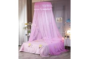 RIRC Bed Canopy for Girls Room Dome Pink Canopy Bed Curtains Blue Mosquito Net for Bed Purple Mosquito Netting Game Reading Princess Canopy for Girls Bed Tent (Pink)