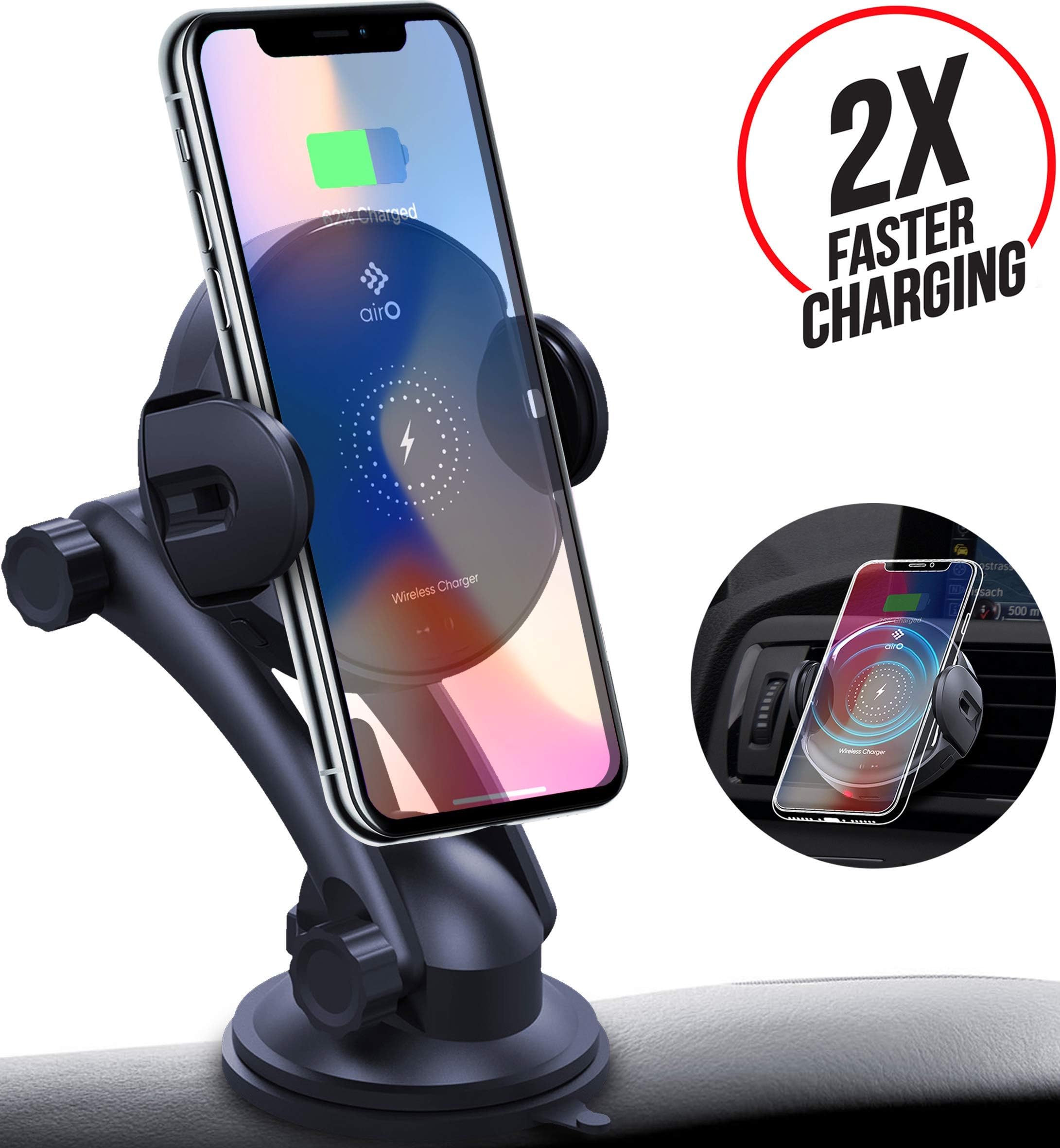 Wireless Car Charger Mount - Auto Clamping 7.5W/10W Fast Charging Qi Car Phone Holder Holder Air Vent Dashboard Compatible with iPhone Xs/Xs Max/XR/X/ 8/8 Plus, Samsung Galaxy S10 /S10+/S9 /S9+ /S8