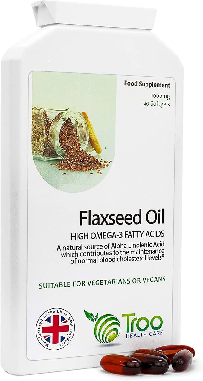 Flaxseed Oil Supplement (1000mg) 90 Vegan Capsules Potent Source of