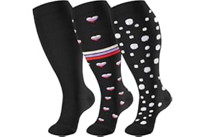 bropite 3 Pairs Plus Size Compression Socks Extra Wide Calf Women&Men 20-30mmHg Support Dancing Cycling Running Climbing