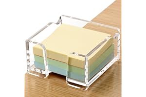 SANRUI Acrylic Sticky Note Holder with Pen Slot Clear Memo Pad Dispenser for 3x3 Inch Notes, All-in-One Desk Accessories for Home Office & School Supplies