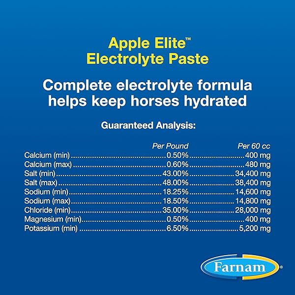 FARNAM APPLE ELITE ELECTROLYTE PASTE SUPPLEMENT FOR HORSES, REPLACES VITAL MINERALS, ENCOURAGES HYDRATION, NO ADDED SUGAR, 60 CC SYRINGE