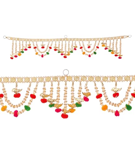 Jhoomar Decorativo Appeso Quadrato Colorato Con Fiori Mogra - Decorazione Soffitto/Parete Per Matrimoni, Diwali, Natale, Feste - Dimensioni 10x4 Pollici