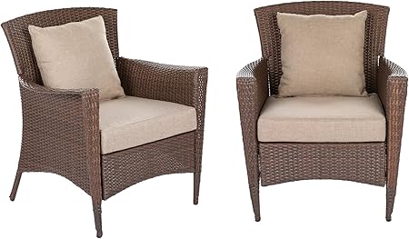 Amazon Com J S Furniture Kelter Collection Outdoor Furniture 2 Piece Bistro Patio Chair Set Dark Brown Wicker Lounger Patio Furniture Deep Lounger Seating Cushions Garden Outdoor
