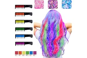 BYHOO Hair Chalks for Girls, 6 Bright Temporary Washable Hair Color Combs with 3 Glitter, Hair Chalk Dyeing for Birthday Cosplay Halloween Party, Non-Toxic, Safe for Kids & Teens