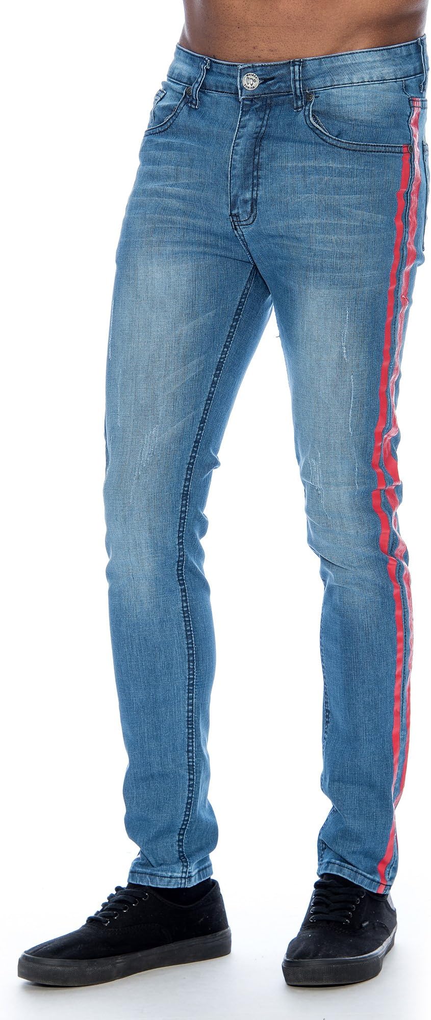 Ankor East Men's Side Stripe Jeans,Blue/Red,38