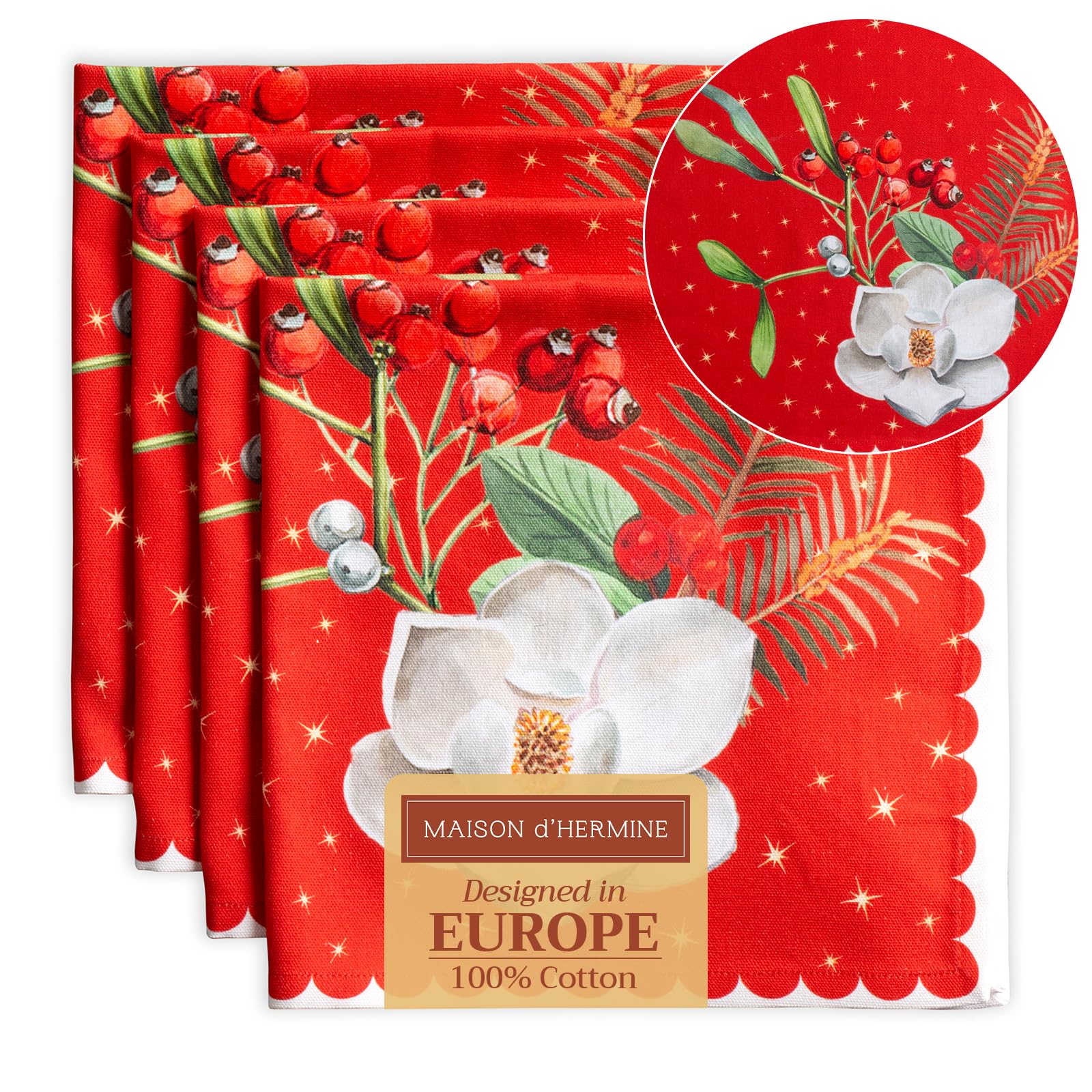 Maison d' Hermine Cloth Napkins Set of 4 100% Cotton for Christmas Decorations Everyday Reusable Square Autumn Napkins Cloth Washable Dinner Party Wedding (Noel, 45 CM x 45 CM)