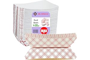 MR. MIRACLE Paper Food Trays, Red & White Checkered Paper. Extra Small (1/2 LB). 50 Pack, Disposable, Recyclable Serving Boats.for Condiments, Snacks & Concession Food, Grease Ressistant