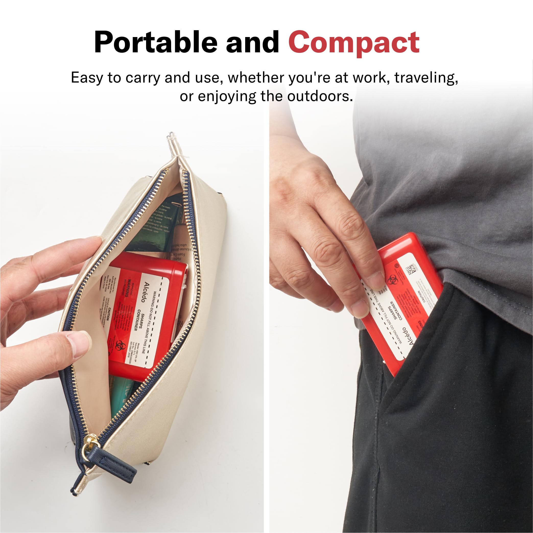 Alcedo Portable Sharps Container for Travel and Home Use (3-Pack), Small 0.1L Container for Diabetes Insulin Pen Needle Disposal, Mini Sharps Box, Medical Grade