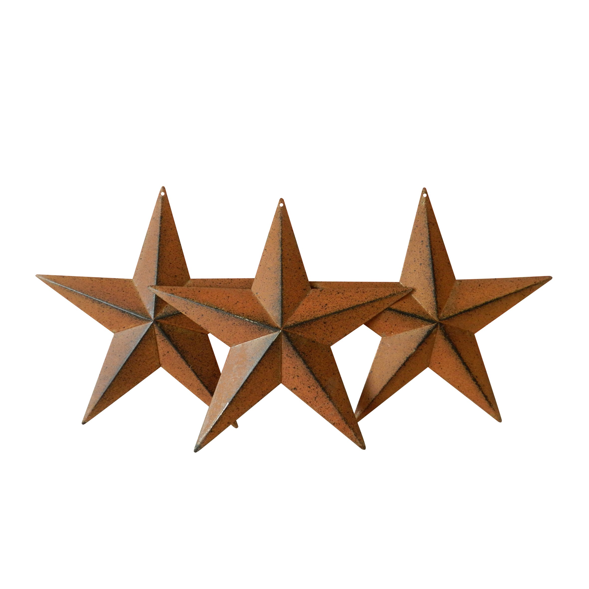 CVHOMEDECO. Country Rustic Antique Vintage Gifts Metal Barn Star Wall/Door Decor, 8 Inch, Set of 3. (Rusty)